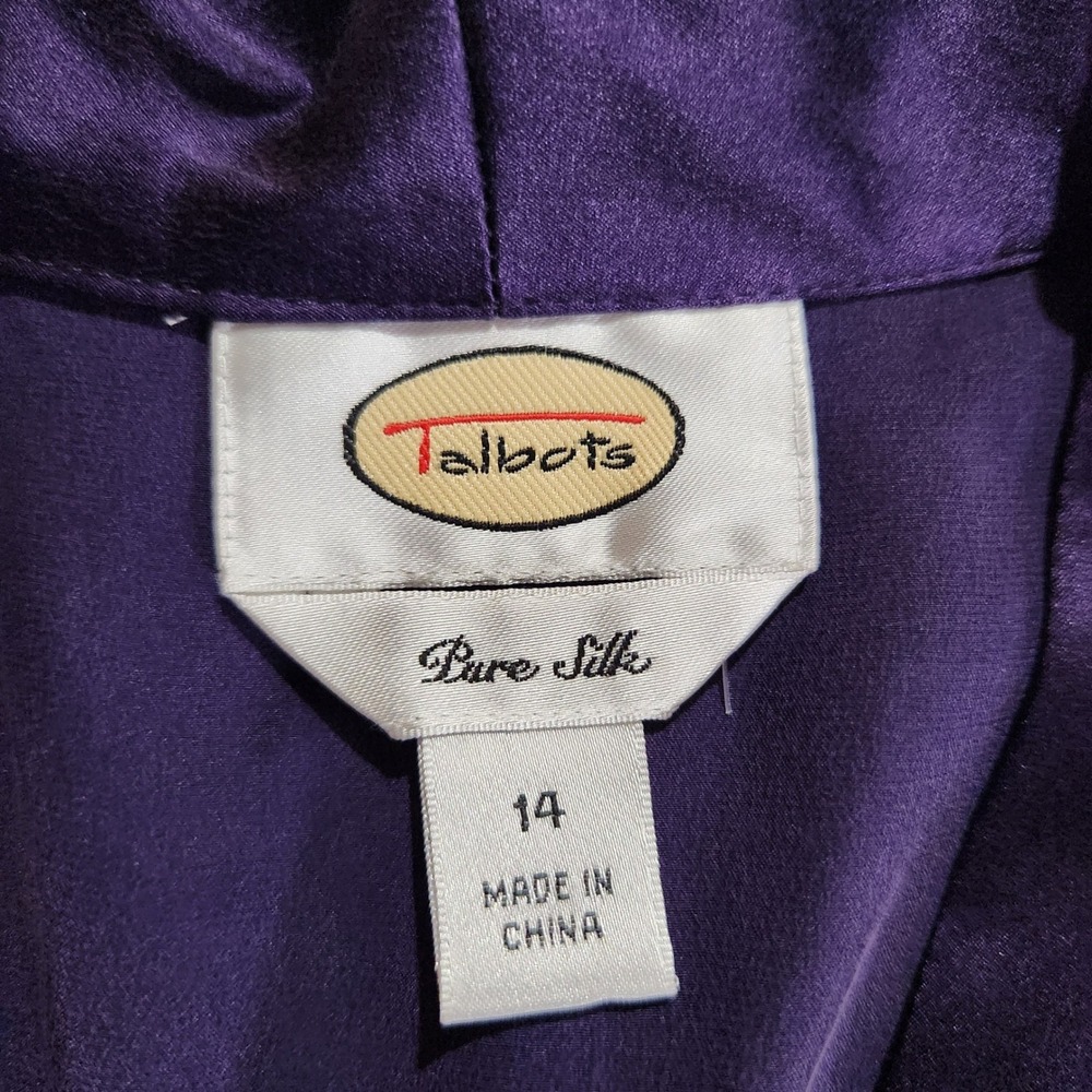 Talbots 100% Silk Blouse Sz 14 Sleeveless Jewel Tone Purple Side Zip V-Neck - Picture 5 of 8
